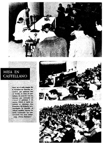 La página de huecograbado del 'ABC de Sevilla' con las fotos de la primera Misa en español: 10-II-1965.