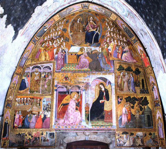 Retablo del interior de la Porciúncula, en el interior de la basílica de Santa María de los Ángeles.
