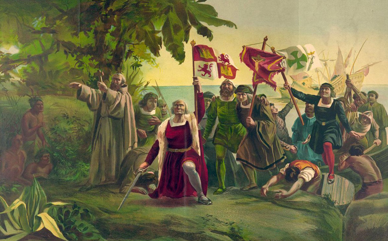 Pintura de la llegada de Cristóbal Colón a América en 1492