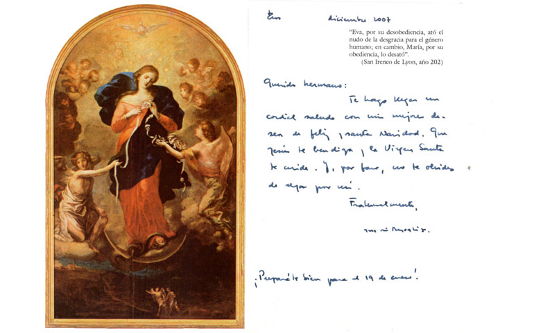 Estampa de la Virgen María, 'la que desata los nudos', enviada por el cardenal Bergoglio a monseñor Martínez Camino