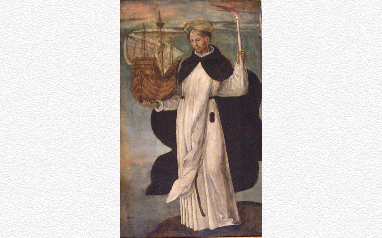 'San Telmo representacion con cirio y barco', de Alejo Fernández. Alcázar de Sevilla