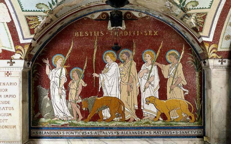 Los seis mártires que fueron arrojados a las fieras: Blandina, Póntino, Atalo, Alejandro, Maturo y Santo. Cripta de Saint-Nizier, Lyon (Francia).
