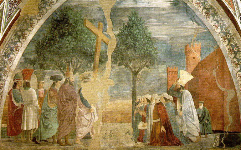 'Exaltación de la Cruz', fresco de Piero della Francesca. Basílica de San Francisco, Arezzo (Italia).