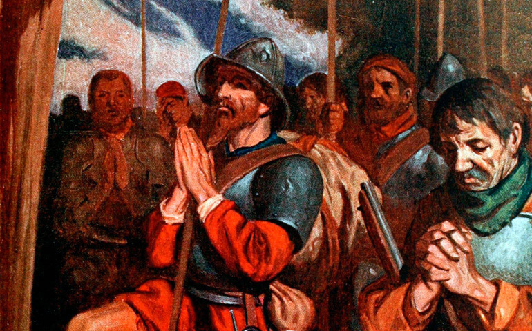 'Los conquistadores oran antes de la entrada a Tenochtitlan', J. H. Robinson