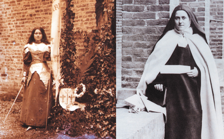 Teresa, en el papel de Juana de Arco, a principios de 1895. A la derecha, en el Carmelo de Lisieux (principios de julio de 1896)