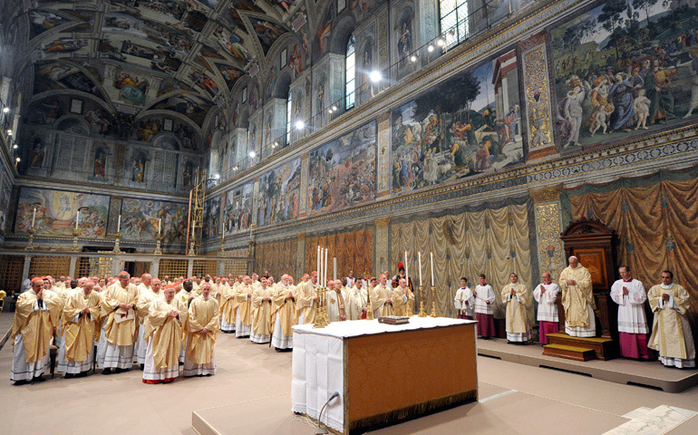Misa que presidió el Papa, con los cardenales, en la Capilla Sixtina, al día siguiente de su elección