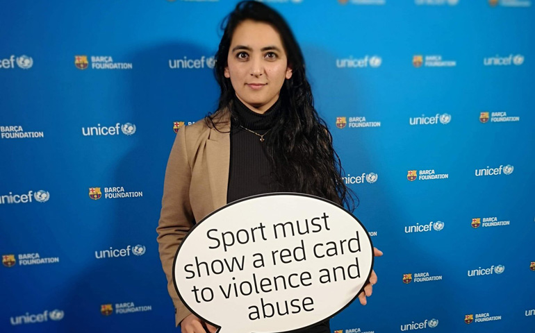 Khalida Popal, en un evento de la fundación del Barça y Unicef