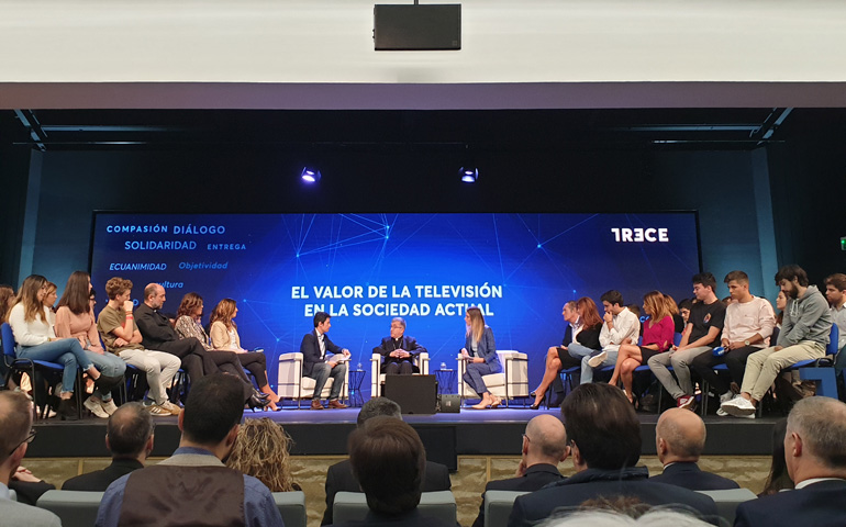 Monseñor Luis Argüello durante la presentación de la nueva programación socioreligosa de TRECE