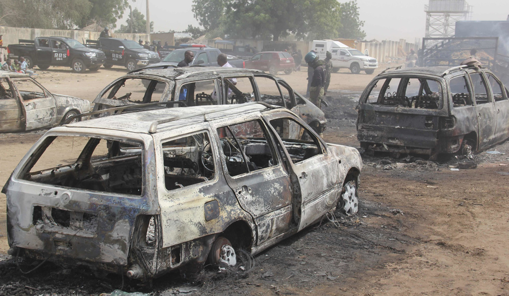 Restos de un atentado del Estado Islámico de África Occidental en Auno (Borno, noreste de Nigeria) en el que murieron 30 personas el 9 de febrero de 2020