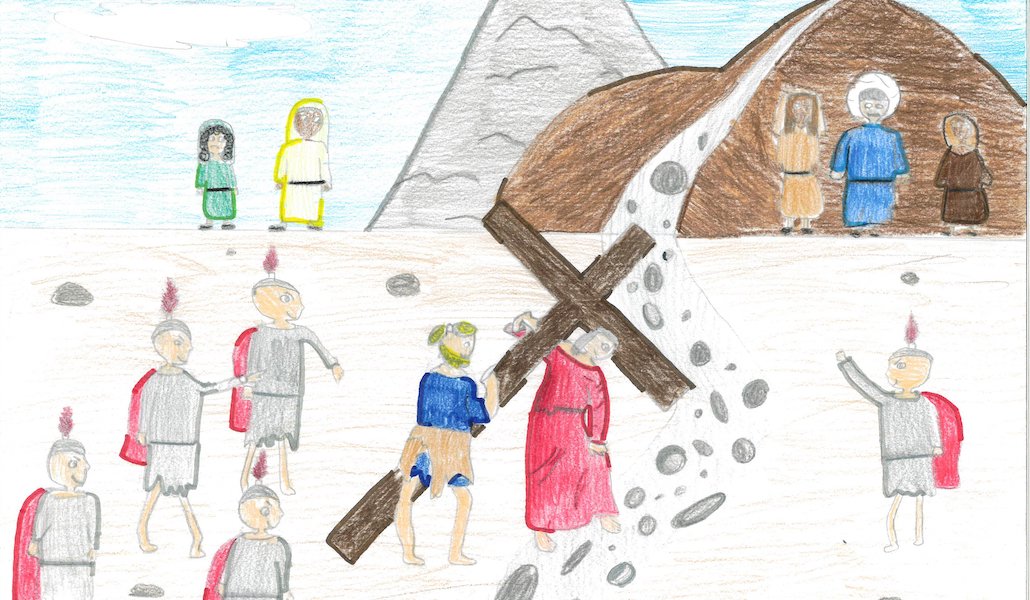 Uno de los dibujos que ilustra el folleto donde se recogen las reflexiones del vía crucis del Papa Francisco