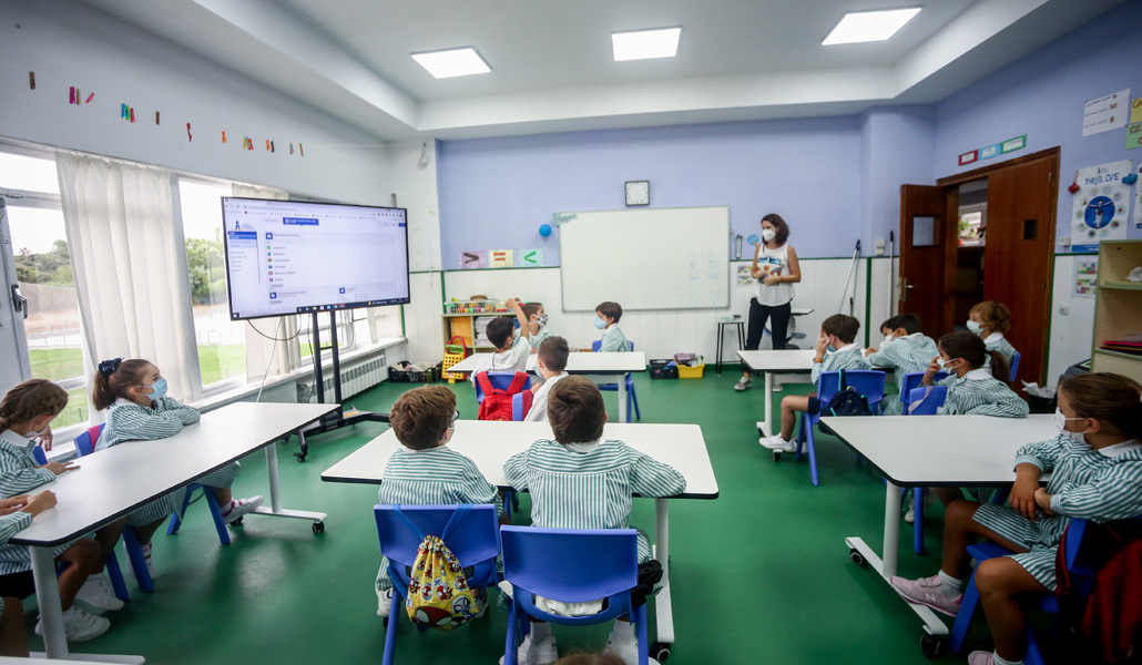 Colegio Virgen de Europa, en Boadilla del Monte, durante el primer día del curso escolar 2021-2022