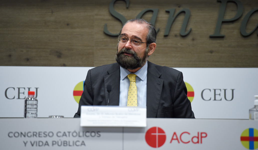 El también historiador durante la presentación del congreso en la Universidad CEU San Pablo de Madrid
