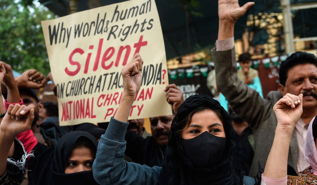 Protesta contra los últimos ataques contra cristianos en la India, en Karachi el 2 de enero de 2022