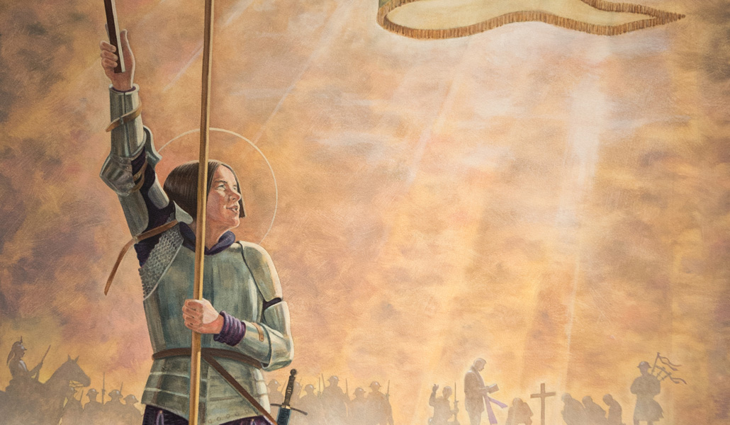 'Santa Juana de Arco' (detalle), de Gregory Millar. Iglesia de Santa Juana de Arco en Catterick Garrison (Reino Unido).