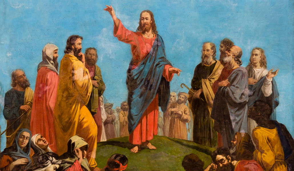 'Sermón de la montaña. Bienaventuranzas'. Obra de Guillaume Fouace. Iglesia de Nuestra Señora en Montfarville, Francia