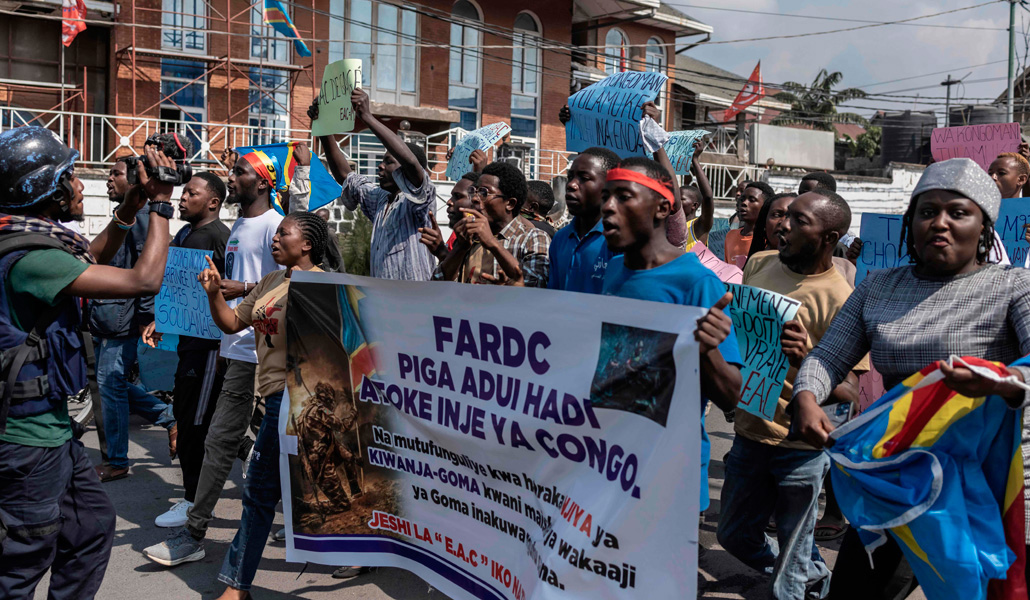 Manifestación en Goma (Kivu del Norte) contra el despliegue de soldados de África oriental en la región