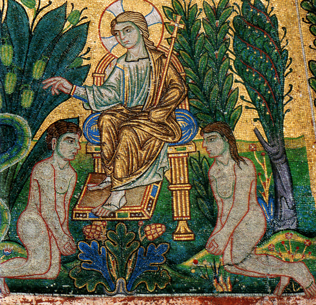 La fe bíblica asume y dignifica el amor humano. 'Adán y Eva en el Paraíso'. Mosaico de la basílica de San Marcos, Venecia