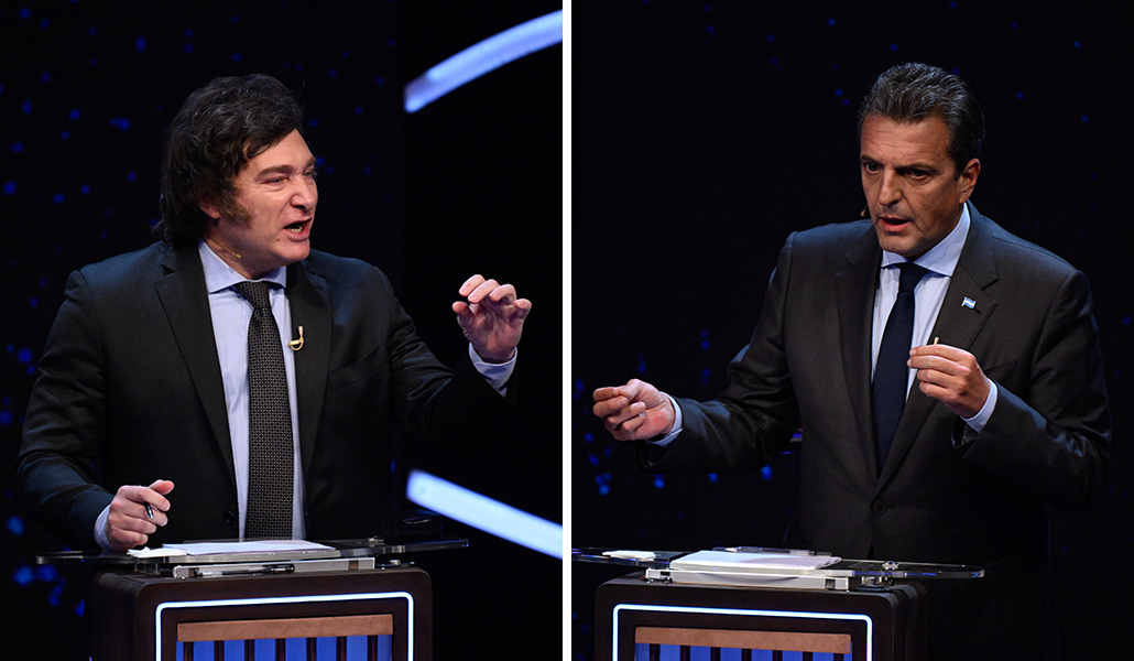 Milei y Massa durante el debate televisivo del pasado domingo