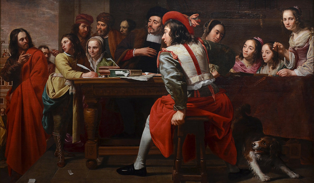 'La llamada de San Mateo'. Jacob van Oost. Groeningemuseum, Brujas, Bélgica