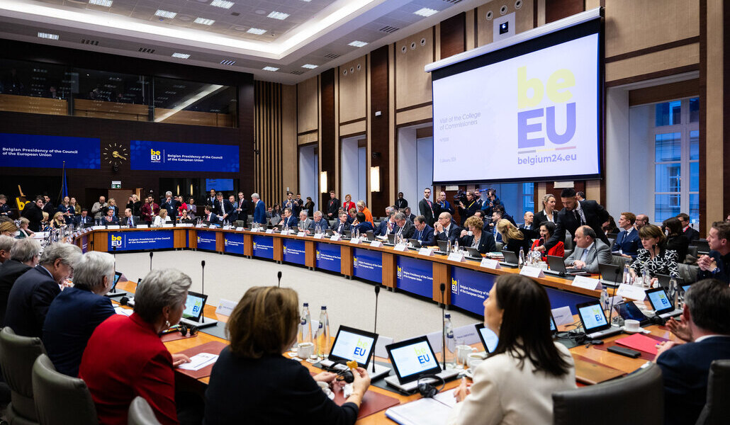 Encuentro con los comisarios de la UE el 5 de enero, uno de los primeros actos de la presidencia belga.