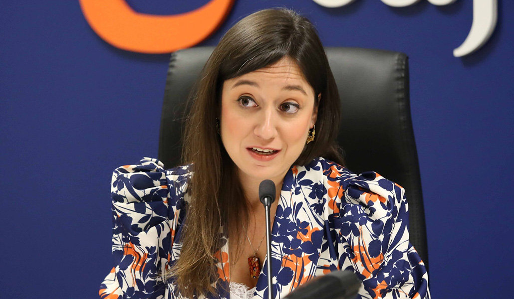 La periodista durante las jornadas de delegados de Medios