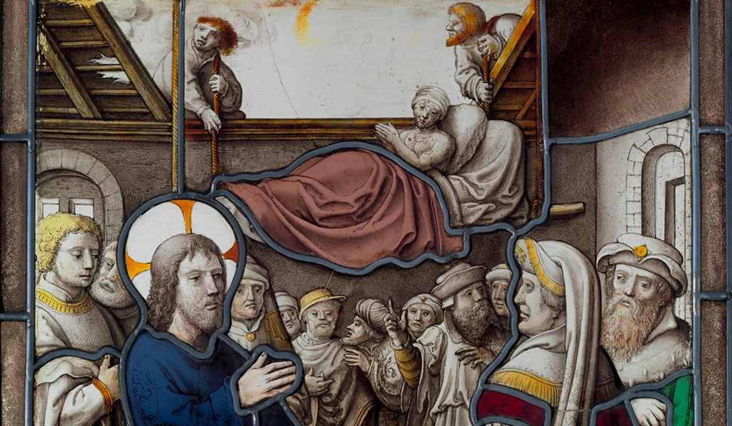 Curación del paralítico de Cafarnaún. Vidriera de Jan Rombouts I. Metropolitan Museum of Art, Nueva York, Estados Unidos