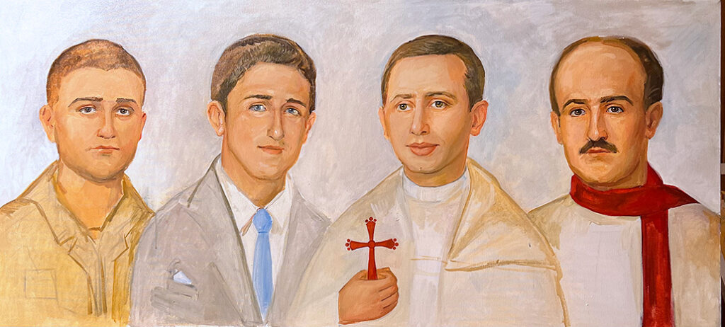 Los cuatro mártires de Mosul, entre ellos el padre Ragheed Ganni, en una imagen en tabla de madera de 1,80 metros