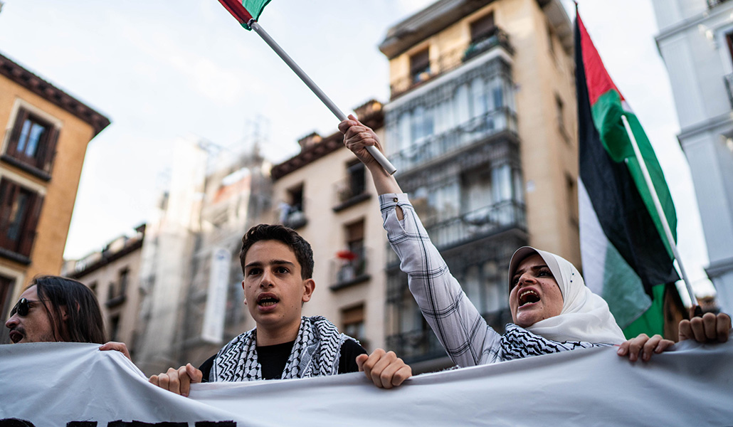 Concentración reciente en Madrid por la defensa del estado palestino y en protesta por los ataques a la ciudad de Rafah