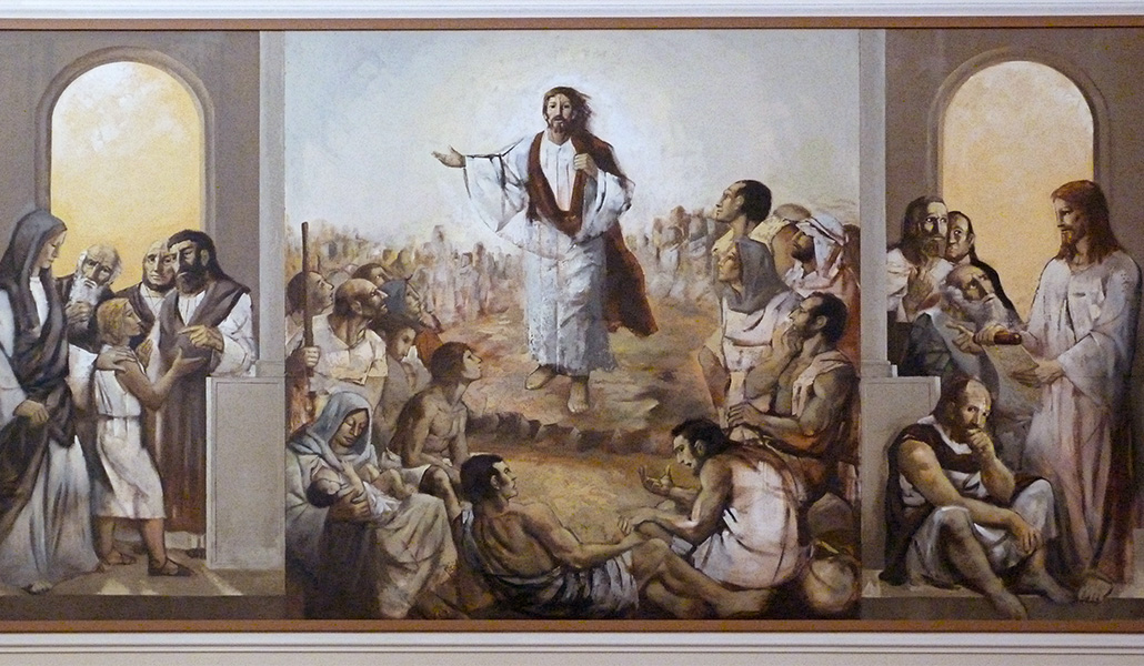 'Sermón de la montaña'. Basílica de los Santos Cosme y Damián en Alberobello, Italia