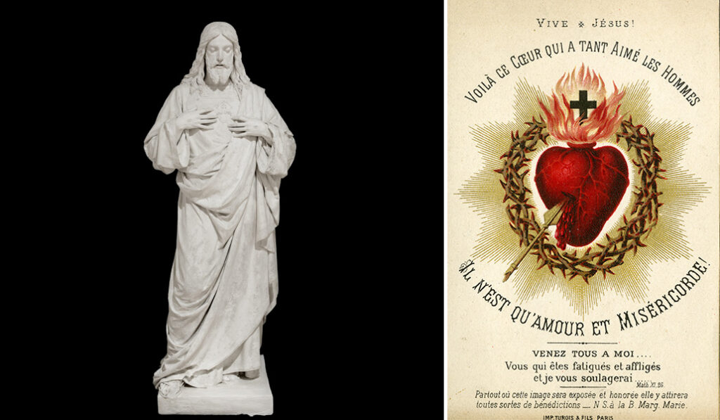 'Sagrado Corazón de Jesús' de Juan Samsó y Lengly. Museo Nacional del Prado. Depósito en otra institución. A la derecha: Estampa del Sagrado Corazón de Jesús, Colección Auguste Martin. Biblioteca Universidad de Dayton
