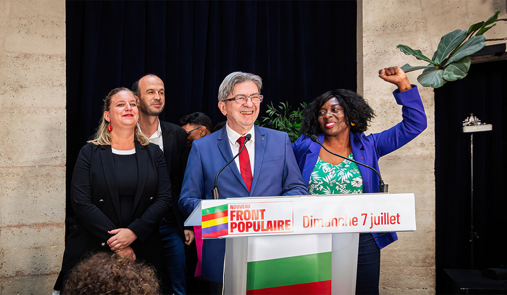 Jean-Luc Mélenchon de Nouveau Front Populaire (NFP) tras los resultados de la segunda vuelta de las elecciones legislativas francesas