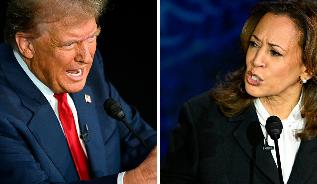 Donald Trump. A la derecha: Kamala Harris