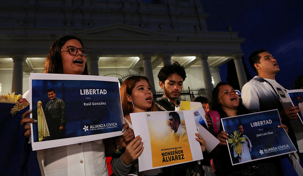 Una de las protestas que tuvo lugar cuando Rolando Álvarez fue encarcelado. La diócesis es la más perseguida del país