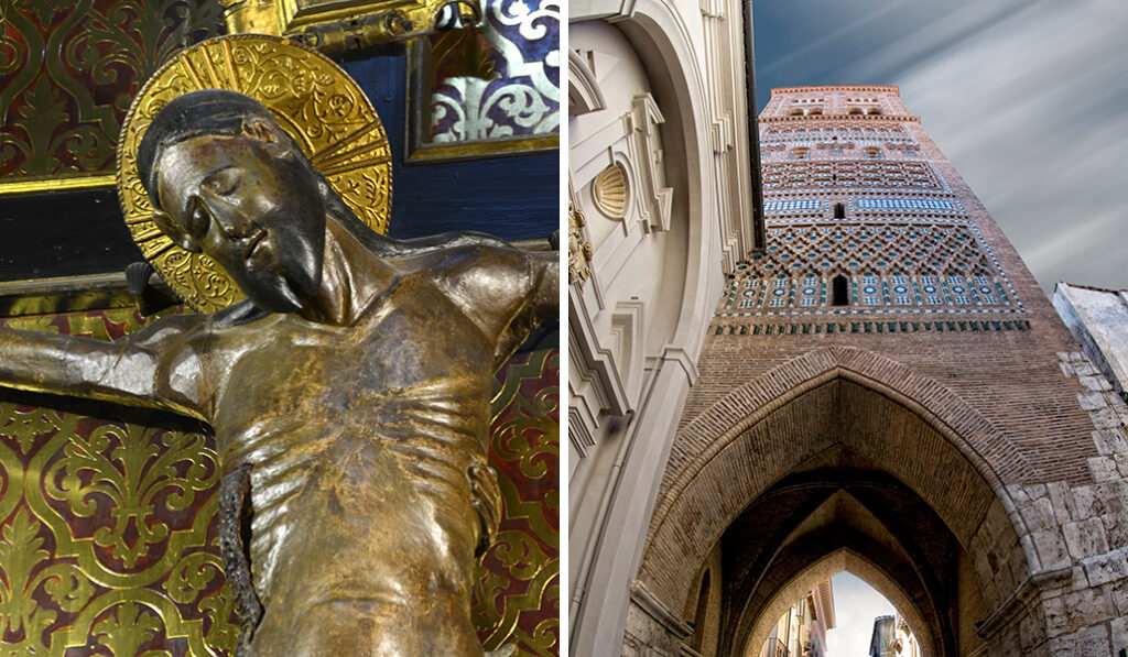 El Cristo de las Tres Manos formó parte de un conjunto amplio. A la derecha: La torre sobrevivió al colapso de 1667, a diferencia del resto del templo