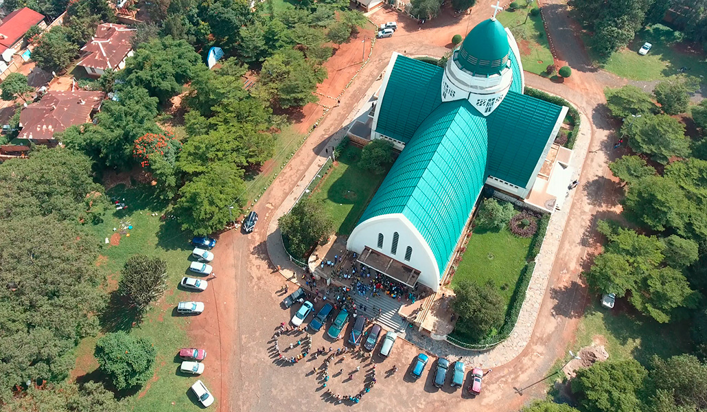Vista aérea de la catedral de Bukavu en una foto de archivo