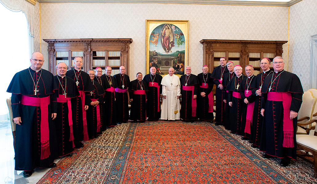 Obispos de Estados Unidos con el Papa durante su última visita 'ad limina', en 2020. Foto: CNS.