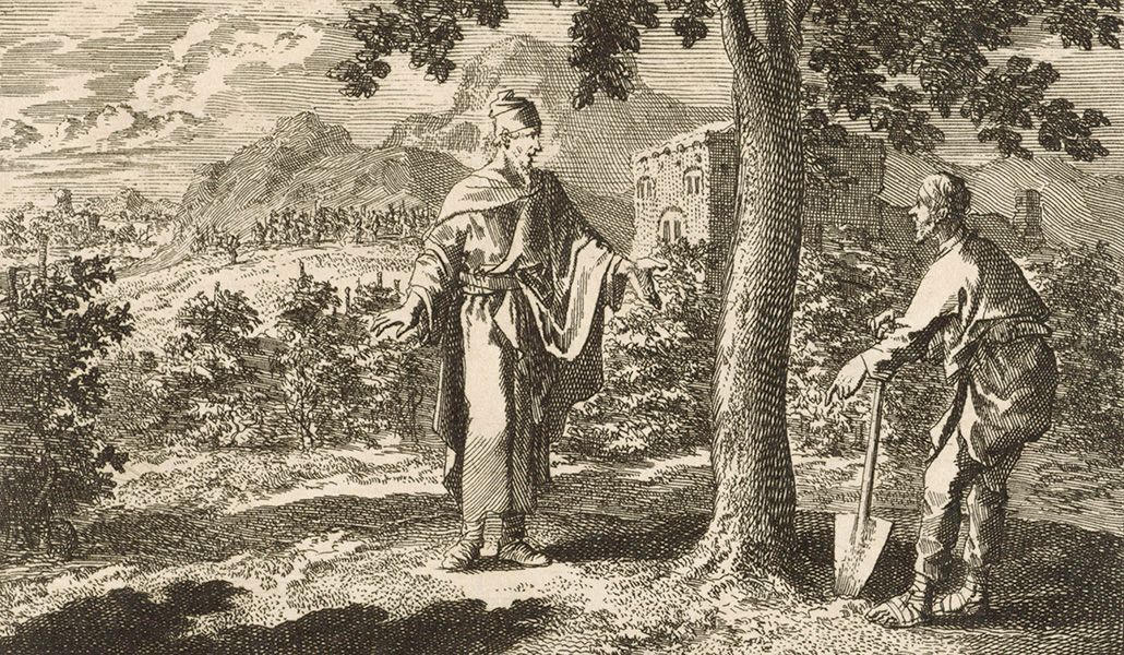 'Parábola de la higuera estéril'. Jan Luyken. Grabado en la Biblia Bowyer. Museo de Bolton (Inglaterra).