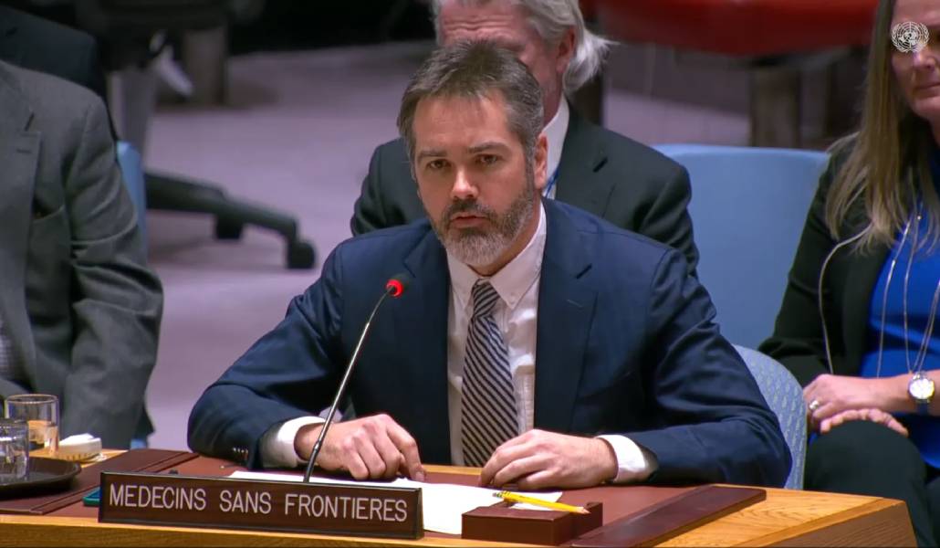 Cristopher Lockyear, secretario general de MSF, durante su intervención este viernes ante el Consejo de Seguridad de la ONU