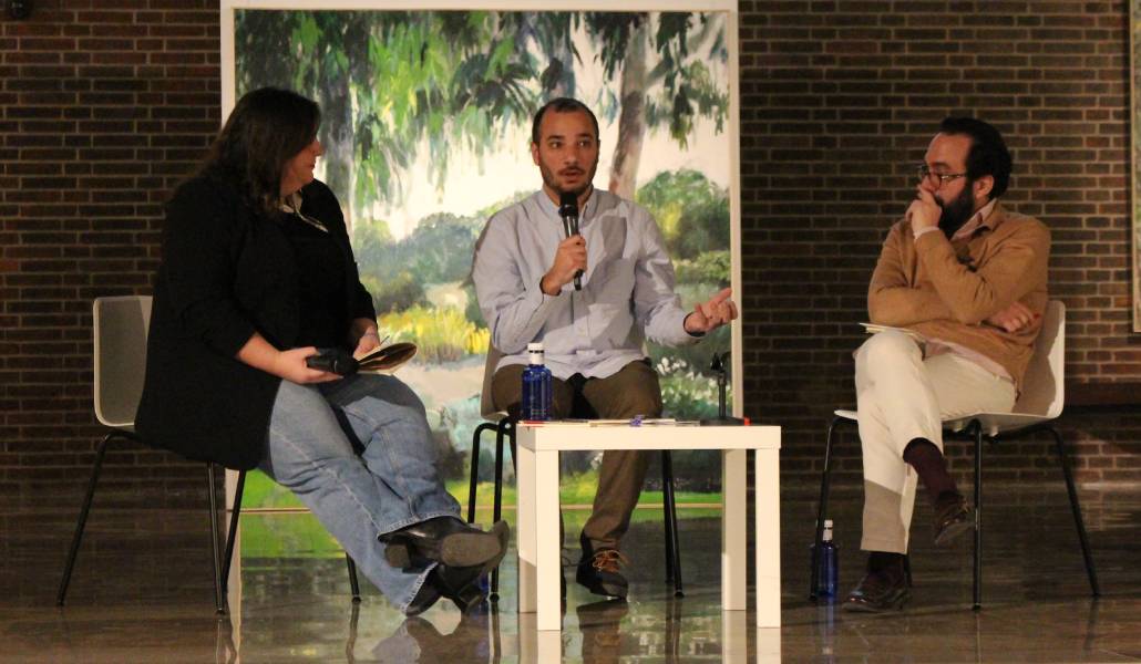 María Serrano, Marcos Nogales y Álvaro Petit en la presentación de 'Salto de Fe'