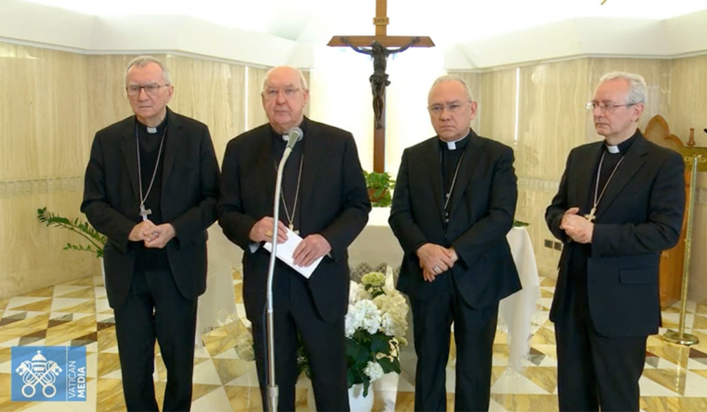 Un momento del anuncio del cardenal Kevin Farrell