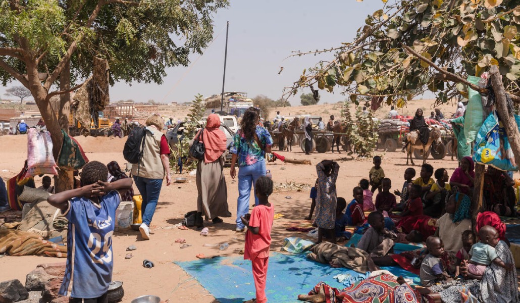 Desplazados bajo los árboles en la frontera entre Sudán y Chad.
