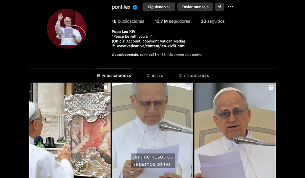 Perfil de León XIV en Instagram