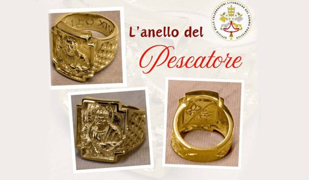 Fotografía del Anillo del Pescador que llevará León XIV, publicada por la Oficina de Celebraciones Litúrgicas del Sumo Pontífice