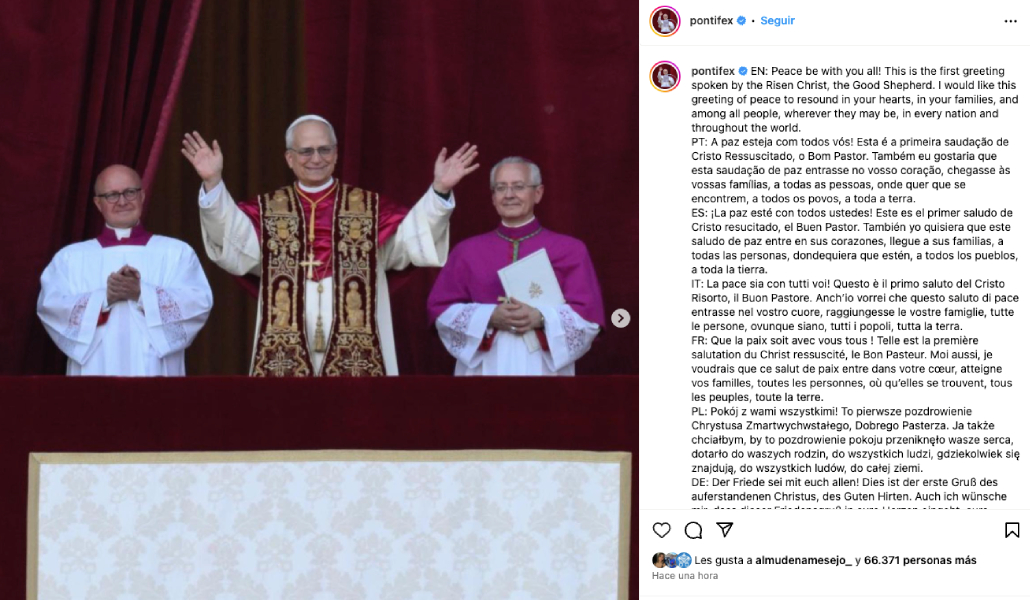 Primera publicación de León XIV en Instagram