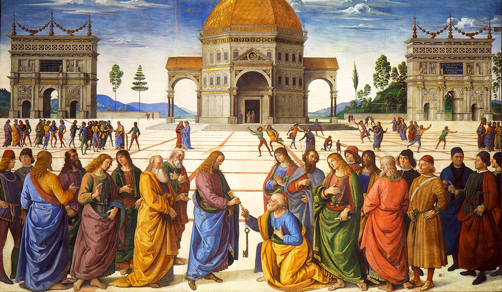 'Entrega de las llaves a san Pedro'. Pietro Perugino. Capilla Sixtina.