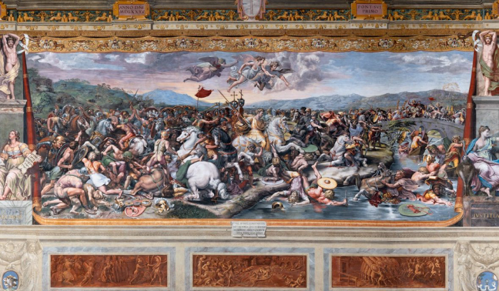 'La batalla del Puente Milvio' es uno de los frescos pintados por Rafael en la Sala de Constantino