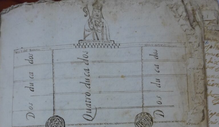 Primera página del libro con el esquema de la planta del templo y los precios de la sepultura en cada zona.