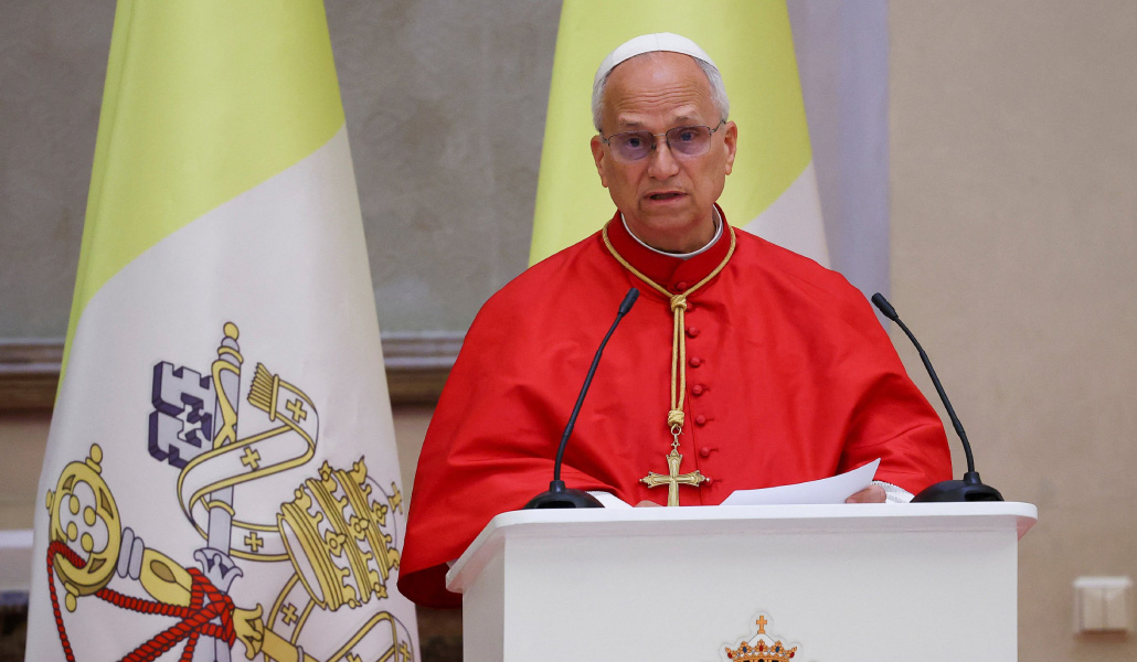 León XIV durante su primer discurso en Guinea Ecuatorial.