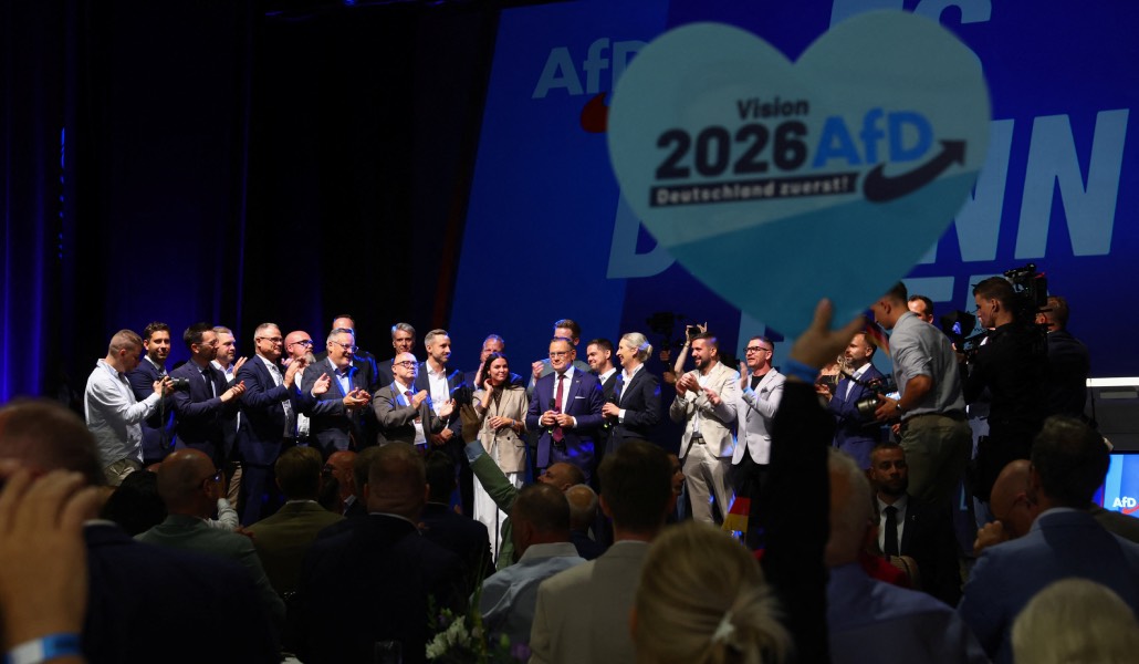 Fiesta de la AfD tras conocerse los sondeos a pie de urna, el domingo.