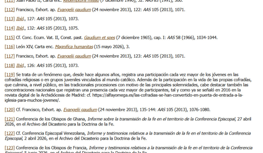Pantallazo del documento de Doctrina de la Fe donde aparece referenciado 'Alfa y Omega'.